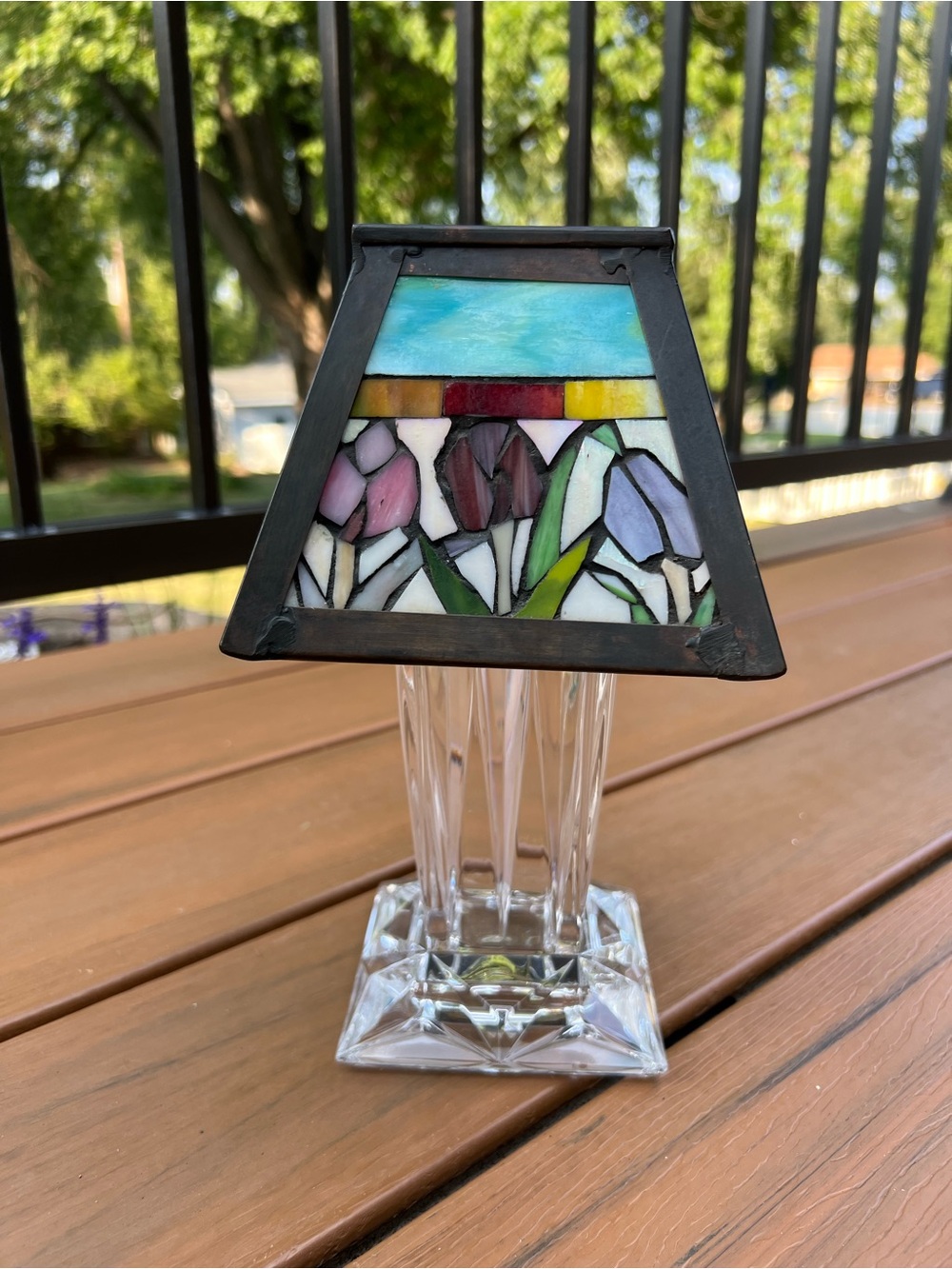 Vintage Tiffany Style Stained Glass Miniature Tulip Accent Lamp with heavy glass
